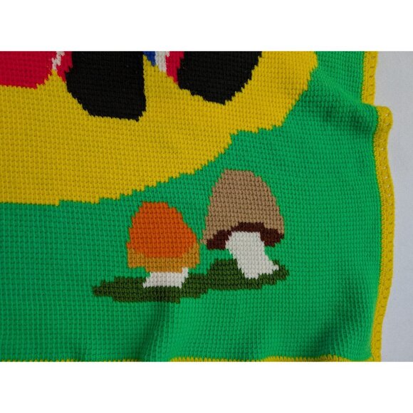 Raggedy Ann And Andy Crocheted Throw Blanket OOAK Vintage Retro Mushroom 50”x49" - Picture 3 of 9